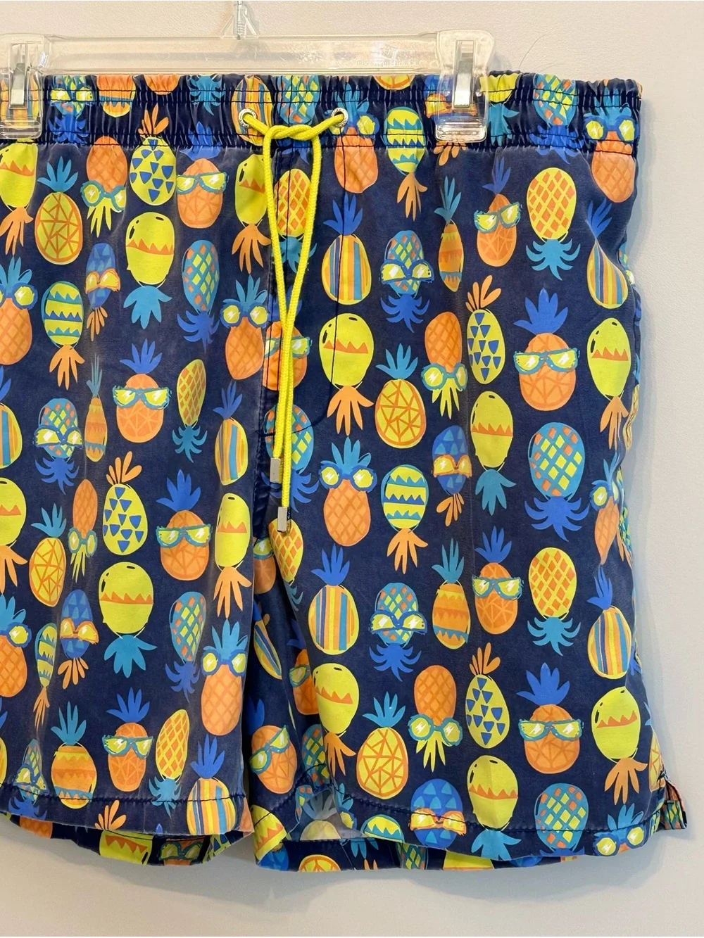 Ingear Navy Pineapple Print Swim Trunks with Yellow Drawstring
